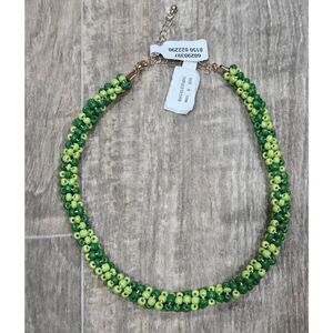 Free People Diving In Necklace seed  Beaded Green & Lime  Braided Gold  Choker